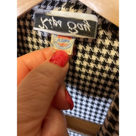 Vintage 80s 90s Kipa Bay Long Black White Single Button Houndstooth Blazer - Picture 5 of 10